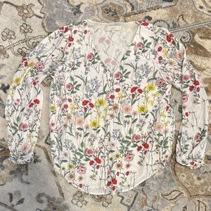LOFT Floral Blouse - Red, Yellow, Green on White
